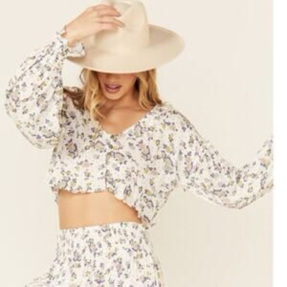 Free People - Secret Garden Colorful Floral Pattern Button Front Crop Blouse XS